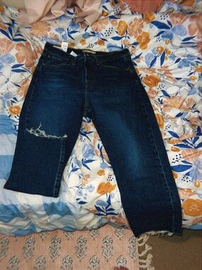 Dark Blue Women’s Distressed Straight-Leg Jeans